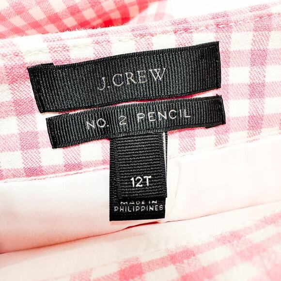 J. Crew No. 2 Pencil Gingham Checkered Pink Pencil Skirt Patterned Size 12 Tall - Picture 3 of 6